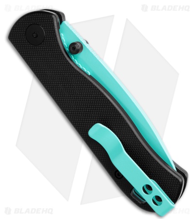 QSP Ferret Liner Lock Knife Black G-10 (3" Sky Blue Nitro-V)