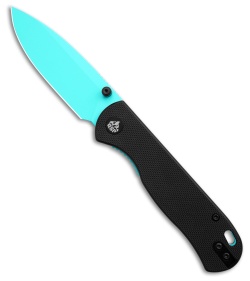 QSP Ferret Liner Lock Knife Black G-10 (3" Sky Blue Nitro-V)
