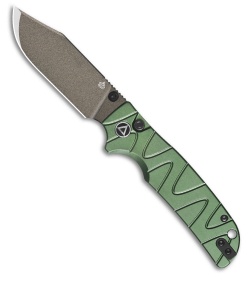 QSP Kali Button Lock Knife Green Aluminum (3.25" Champagne)