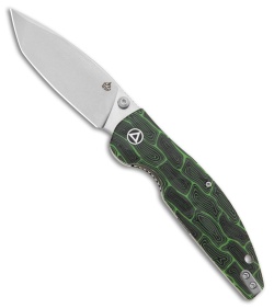 QSP Turtle Punk Liner Lock Knife Black/Green G-10 (3.5" Stonewash)