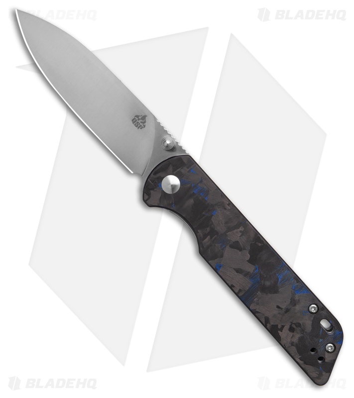 QSP Parrot V2 Liner Lock Knife Blue Shred CF + G-10 (3.25" Satin)