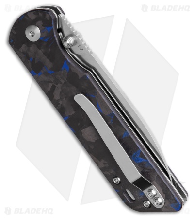 QSP Parrot V2 Liner Lock Knife Blue Shred CF + G-10 (3.25" Satin)