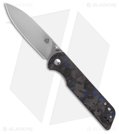 QSP Parrot V2 Liner Lock Knife Blue Shred CF + G-10 (3.25" Satin)
