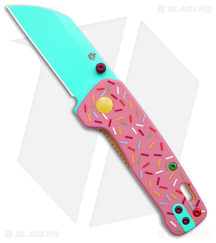 QSP Penguin Mini Dessert Warrior Liner Lock Knife Pink G-10 (2.25" Blue)