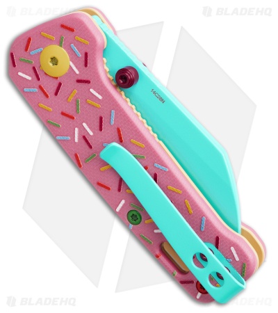 QSP Penguin Mini Dessert Warrior Liner Lock Knife Pink G-10 (2.25" Blue)