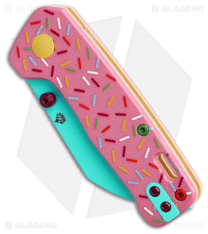 QSP Penguin Mini Dessert Warrior Liner Lock Knife Pink G-10 (2.25" Blue)