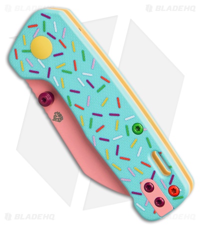 QSP Penguin Mini Dessert Warrior Remix Liner Lock Knife Blue G-10 (2.25" Pink)