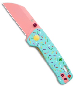 QSP Penguin Mini Dessert Warrior Remix Liner Lock Knife Blue G-10 (2.25" Pink)