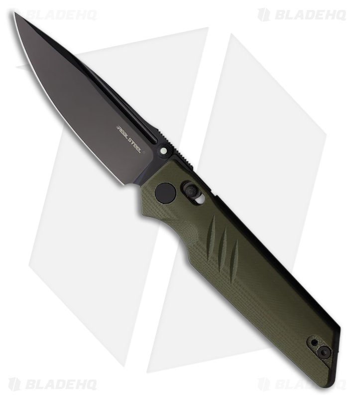 Real Steel Sacra Crossbar Lock Knife OD Green G-10 (3.3" Black PVD)