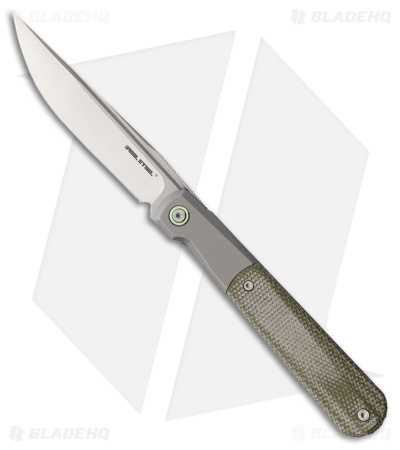 Real Steel Barlow RB-7 Frame Lock Knife Titanium + Green Micarta (3.3" Satin)