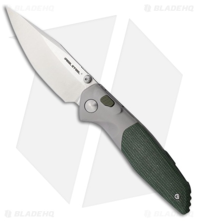 Real Steel Hoeft Button Lock Knife Green Micarta (3.3" Satin)