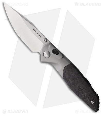 Real Steel Hoeft Button Lock Knife Shred Carbon Fiber (3.3" Satin)