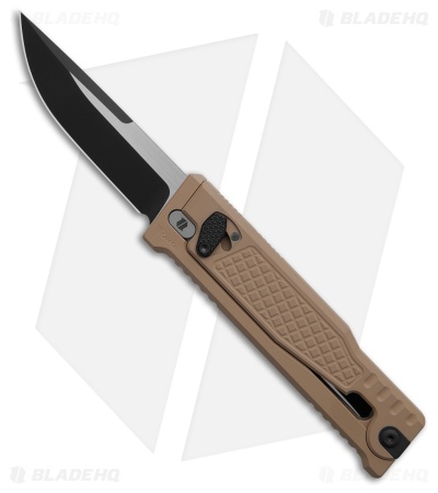 Reate EXO-M Drop Point Gravity Knife Tan Frag Aluminum (3.2" Black PVD Elmax)