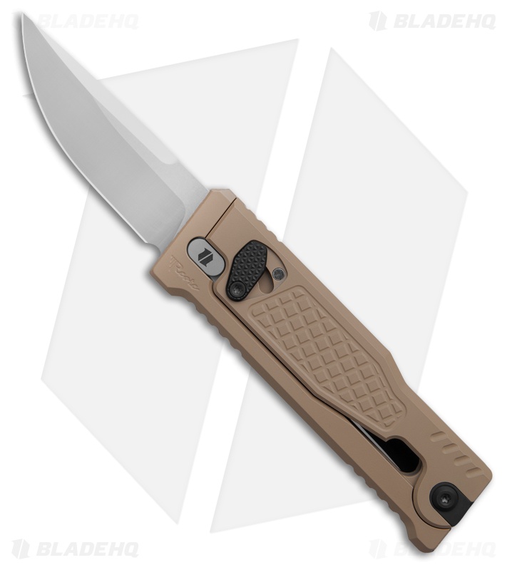 Reate EXO Mini Drop Point Gravity Knife Tan Frag Aluminum (2.6" Satin Elmax)
