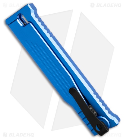 Reate EXO-OG Drop Point OTF Gravity Knife Blue Line Al (3.75" Satin Nitro-V)