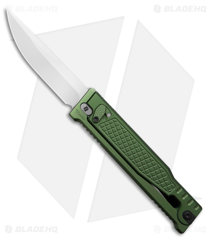 Reate EXO-OG Drop Point OTF Gravity Knife Frag OD Green Al(3.75" Satin Elmax)
