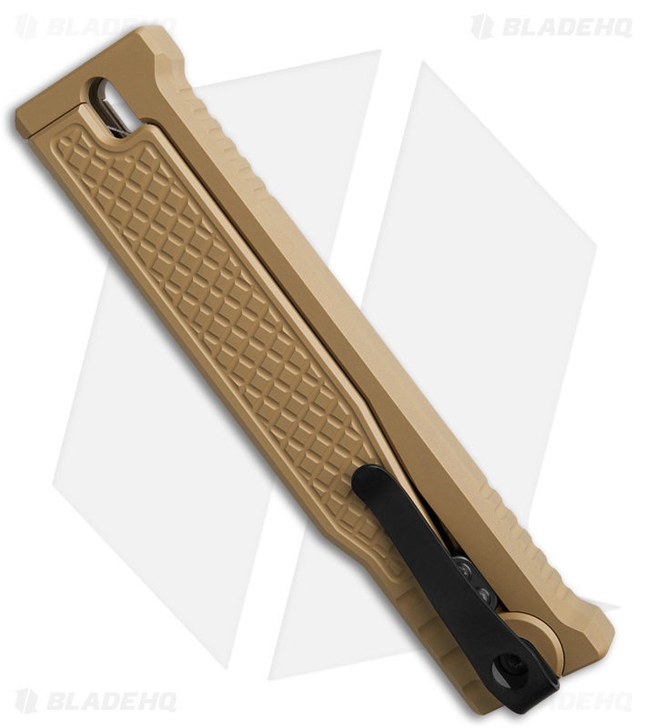 Reate EXO-OG Tanto OTF Gravity Knife Tan Frag Aluminum (3.75" Two-Tone Elmax)