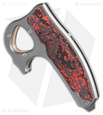 Reate EXO-D Button Lock Knife BB Ti + Lava Flow FatCarbon (2.7" Belt Satin)