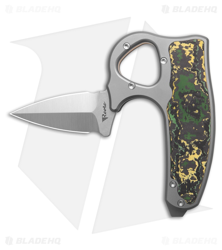 Reate EXO-D Button Lock Knife BB Ti + Toxic Storm FatCarbon (2.7" Belt Satin)
