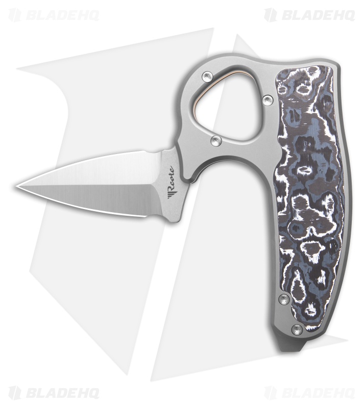 Reate EXO-D Button Lock Knife BB Ti + White Storm FatCarbon (2.7" Belt Satin)