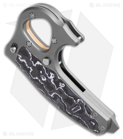 Reate EXO-D Button Lock Knife BB Ti + White Storm FatCarbon (2.7" Belt Satin)