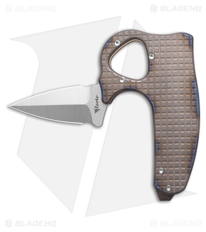 Reate EXO-D Button Lock Knife Flame Grain Frag Titanium (2.7" Belt Satin ELMAX)