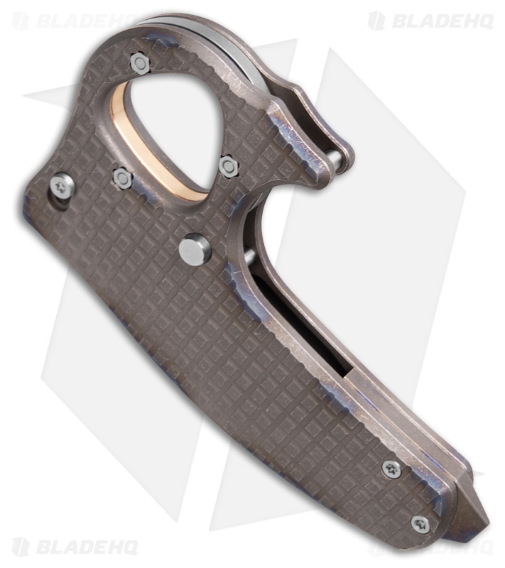 Reate EXO-D Button Lock Knife Flame Grain Frag Titanium (2.7" Belt Satin ELMAX)