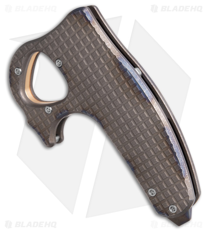Reate EXO-D Button Lock Knife Flame Grain Frag Titanium (2.7" Belt Satin ELMAX)