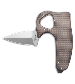 Reate EXO-D Button Lock Knife Flame Grain Frag Titanium (2.7" Belt Satin ELMAX)