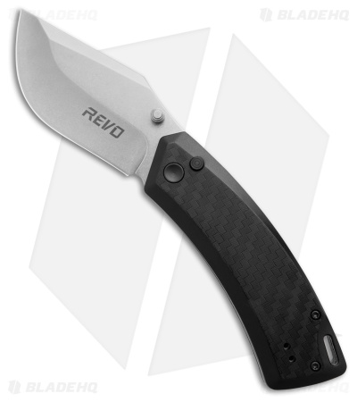 REVO Canyon Button Lock Flipper Knife Black FRN (3" Stonewash)