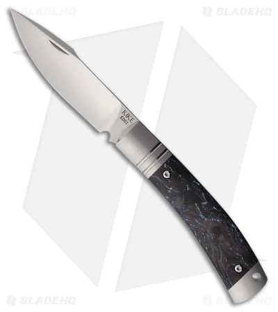 Rike Knife Slip Joint Pocket Knife Black + Blue Carbon Fiber (3" Satin M390)
