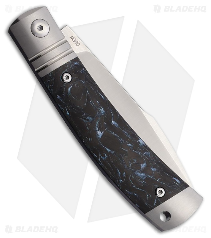 Rike Knife Slip Joint Pocket Knife Black + Blue Carbon Fiber (3" Satin M390)