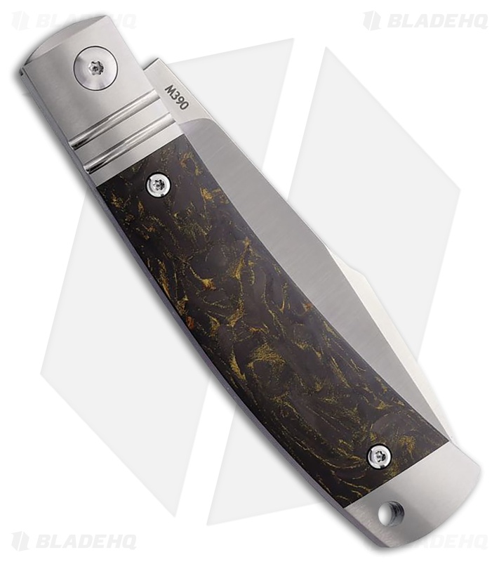 Rike Knife Slip Joint Pocket Knife Black + Gold Carbon Fiber (3" Satin M390)