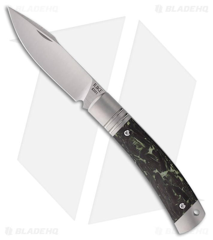 Rike Knife Slip Joint Pocket Knife Black + Green Carbon Fiber (3" Satin M390)