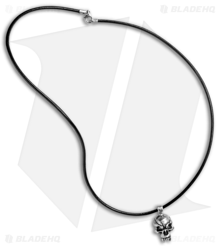 Schmuckatelli Pewter Fang Skull Pendant w/ Leather Necklace
