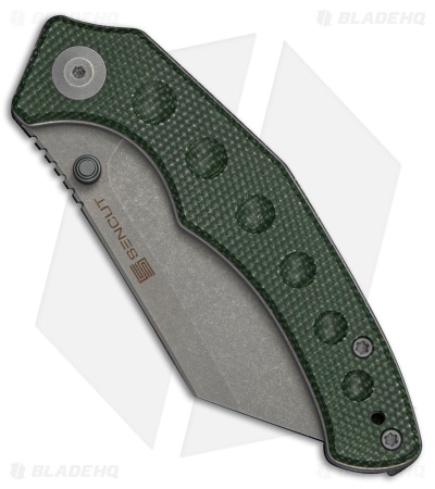 SENCUT Clout Liner Lock knife Green Canvas Micarta (2.99" Gray Stonewash)