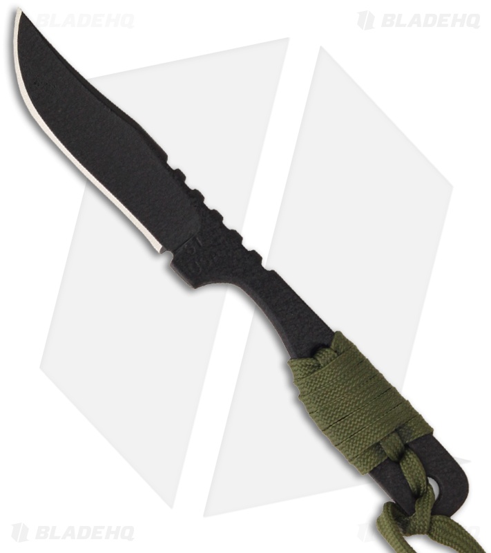 Shadow Tech Knives Hiker Bowie Knife Fixed Blade w/ OD Green Cord (3" Black)