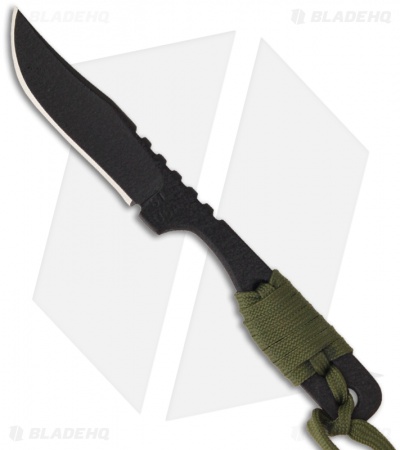 Shadow Tech Knives Hiker Bowie Knife Fixed Blade w/ OD Green Cord (3" Black)