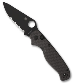 Spyderco ButtonUp Button Lock Knife Carbon Fiber (3.3" Black Oxide Serr)