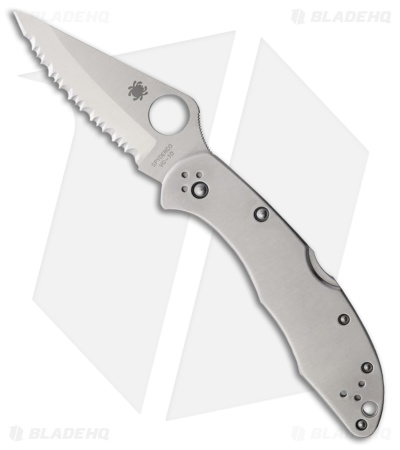 Spyderco Delica 4 Knife Stainless Steel SS Folder (2.88" Satin Full Serr) C11S