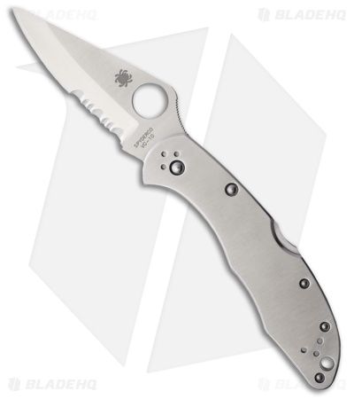 Spyderco Delica 4 Knife Stainless Steel SS Folder (2.88" Satin Serr) C11PS
