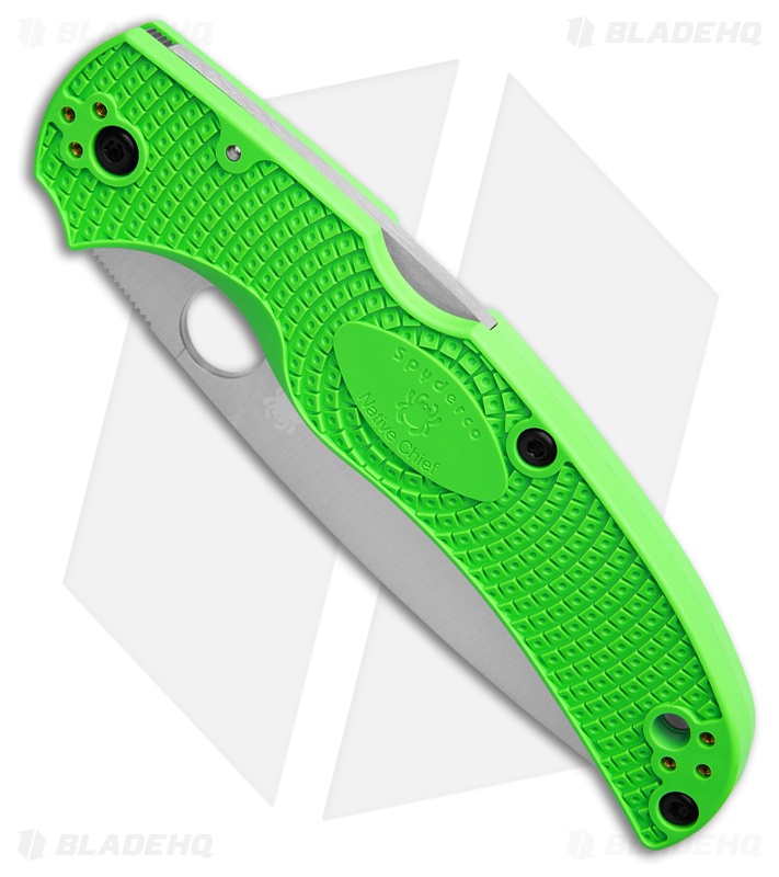 Spyderco Native Chief Lightweight Salt Knife Green FRN (4" Satin Serr LC200N)