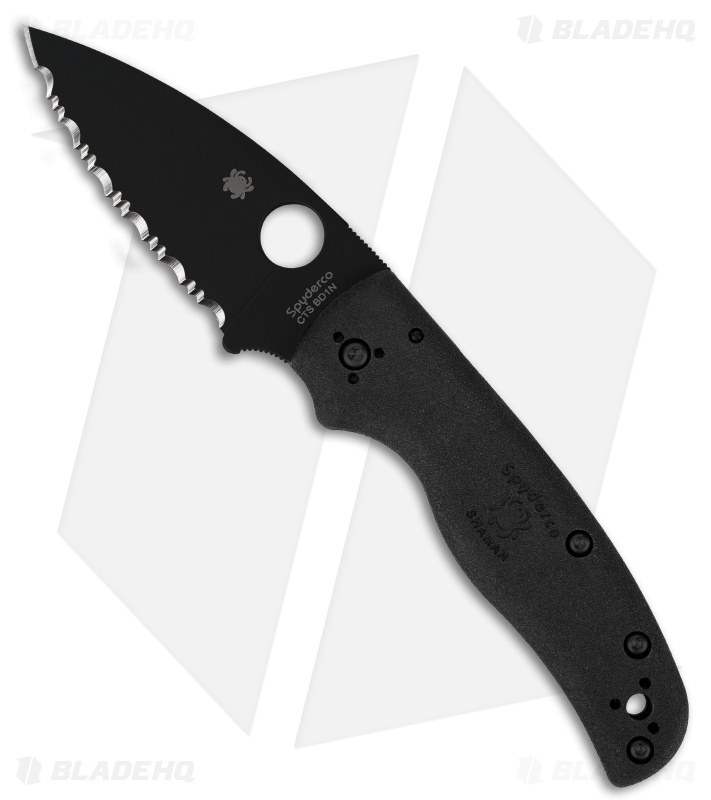 Spyderco Shaman Lightweight Compression Lock Knife Black FRN (3.6" DLC BD1N FS)