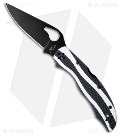 Byrd Knife Magpie Lockback Knife Black & White Peel-Ply G-10 (3.28" Black Serr)