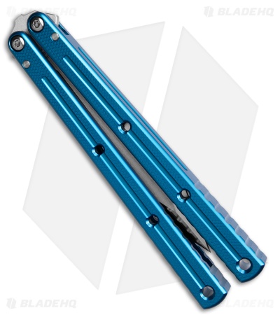 Squid Industries Krake Raken V3 Zenith Balisong Knife Blue Aluminum (4.3" Satin)