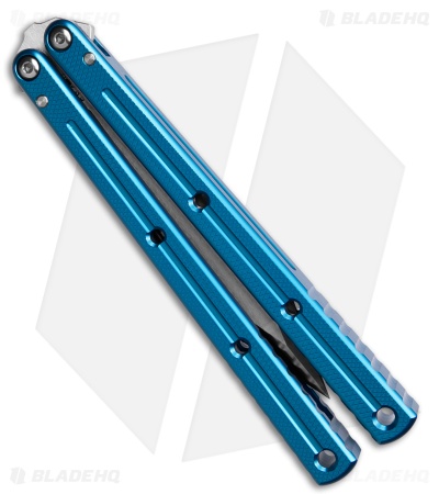 Squid Industries Krake Raken V3 Zenith Balisong Knife Blue Aluminum (4.3" Satin)