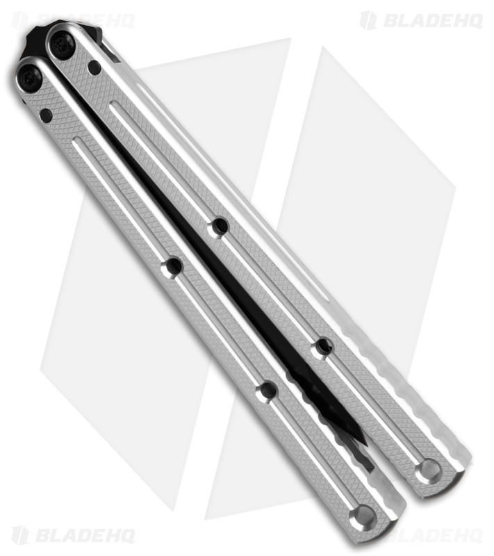 Squid Industries Krake Raken V3 Zenith Balisong Knife Silver Al (4.3" Inked)