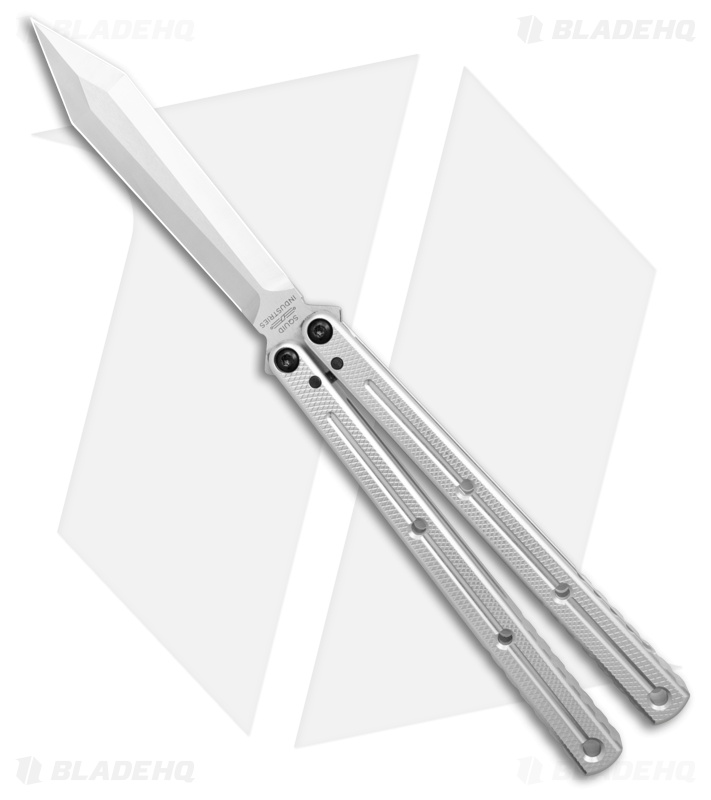 Squid Industries Krake Raken V3 Zenith Balisong Knife Silver Al (4.3" Satin)