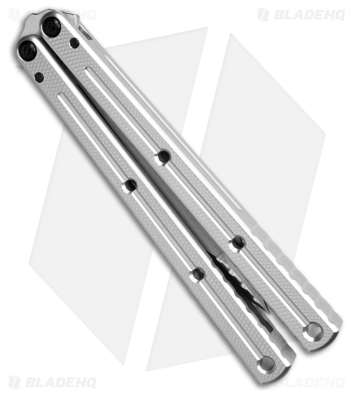Squid Industries Krake Raken V3 Zenith Balisong Knife Silver Al (4.3" Satin)