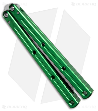 Squid Industries Krake Raken V3 Weehawk Balisong Knife Green Al (4.7" Satin)